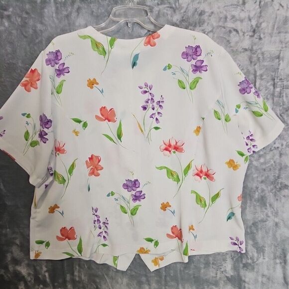 Christie & Jill Vintage 24W Floral Blouse red white green pullover short sleeve - Picture 6 of 10